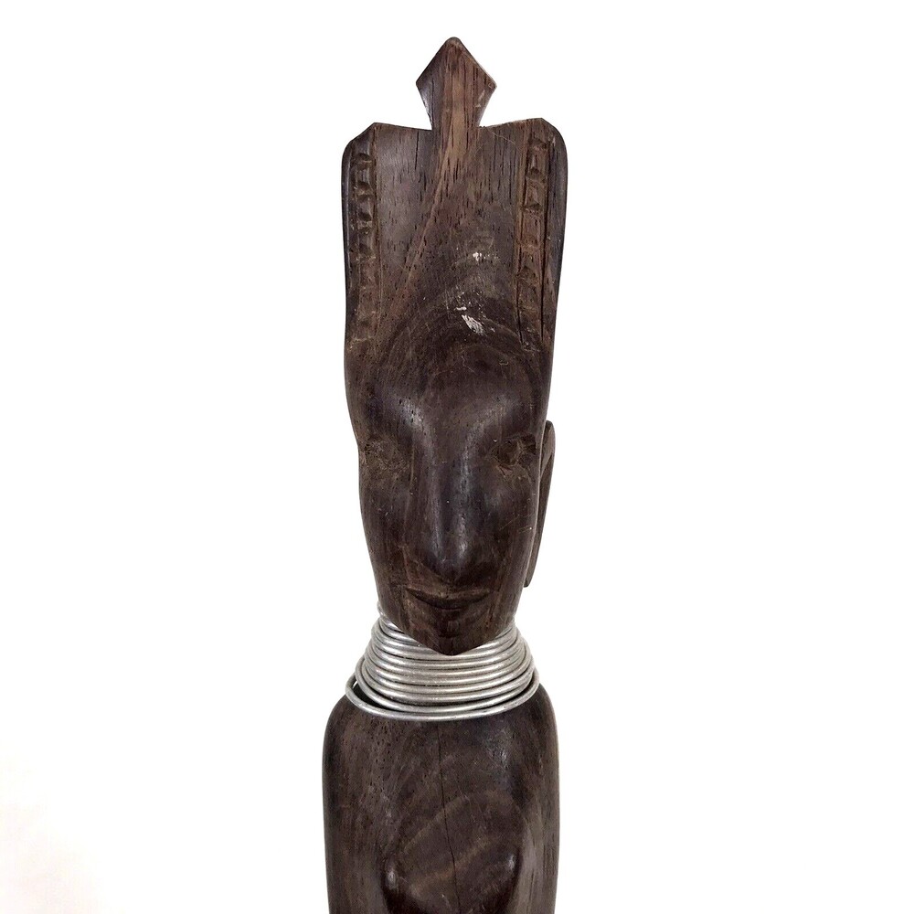 Vtg Salad Serving Fork Wooden Carved African Native Princess Head Face Tiki Bar